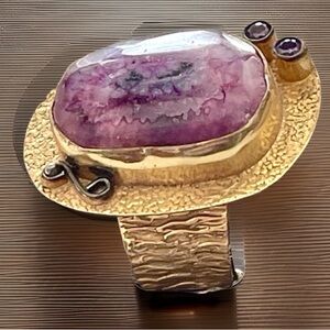 Agate & Amethyst Gemstone Fabulous Gold Tone 9.5